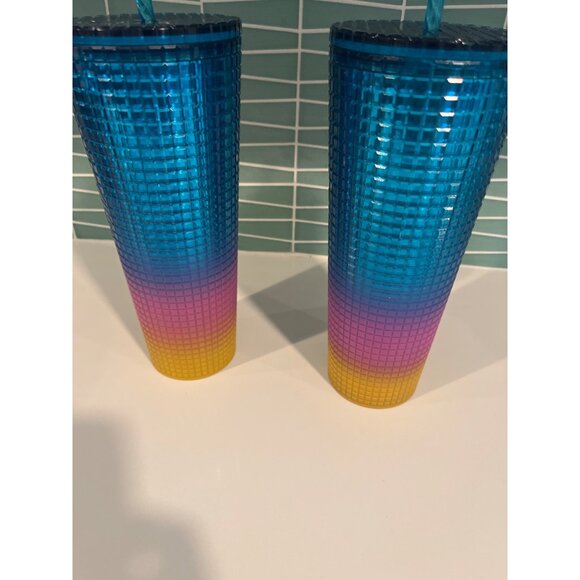 Starbucks Gradient Ombre Blue Pink Yellow Studded Tumbler With Straw 24 Oz Cup - Picture 6 of 8